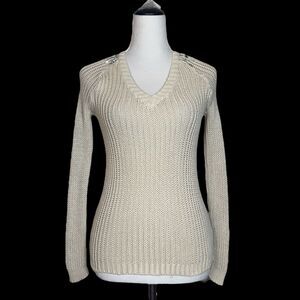 Vintage Y2K Cable Knit V-Neck Sweater Size M Jeweled‎ Fairy Preppy Whimsical
